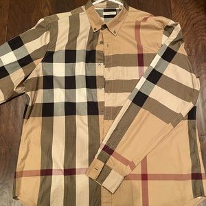 Men’s Burberry Check Stretch Cotton Poplin Long- Sleeve Shirt